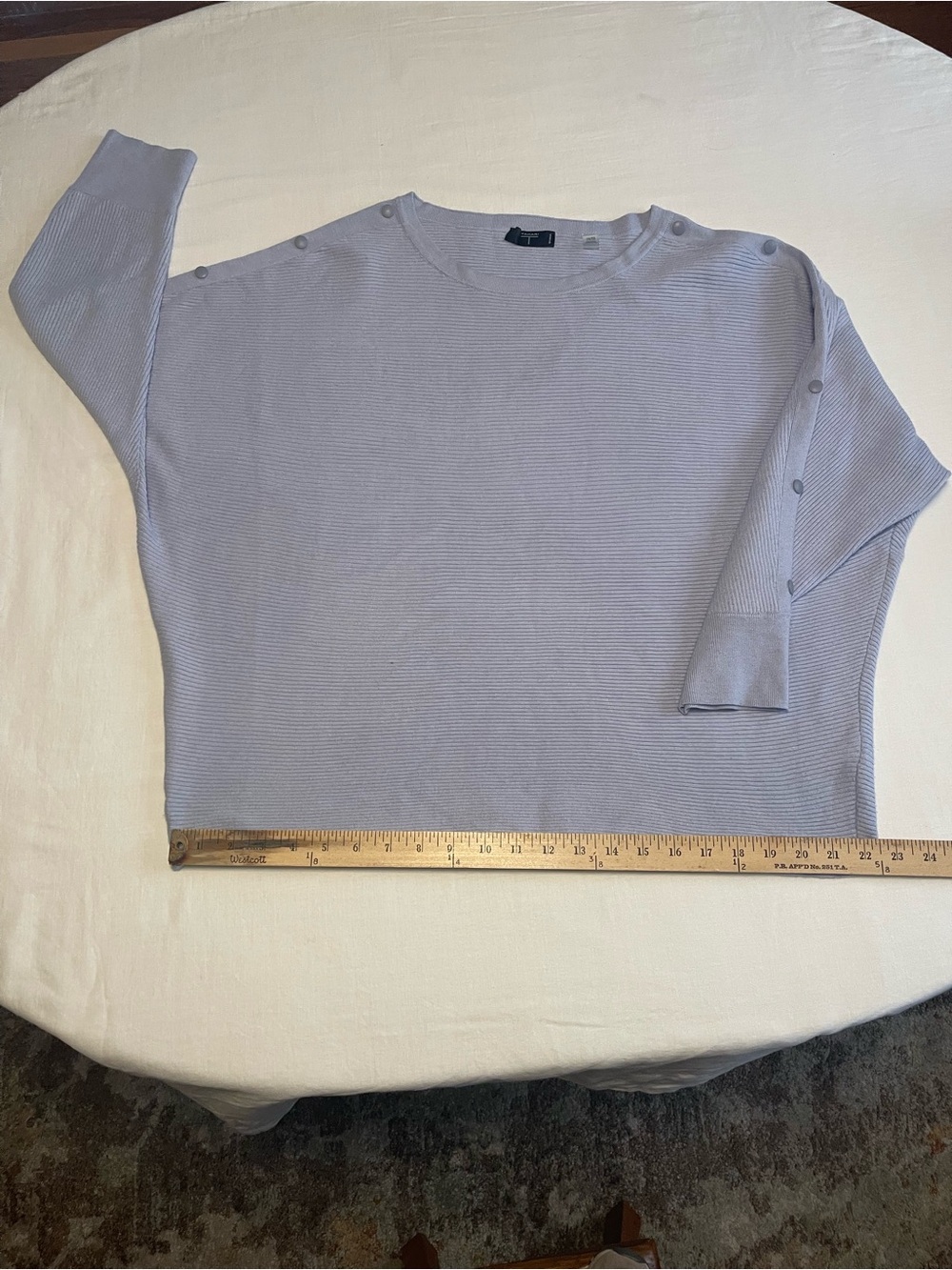 Tahari Light Blue Crewneck Button-Shoulder Sweater